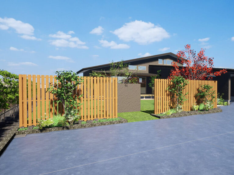 壬生町のスタイリッシュ和モダン外構の3Dパース