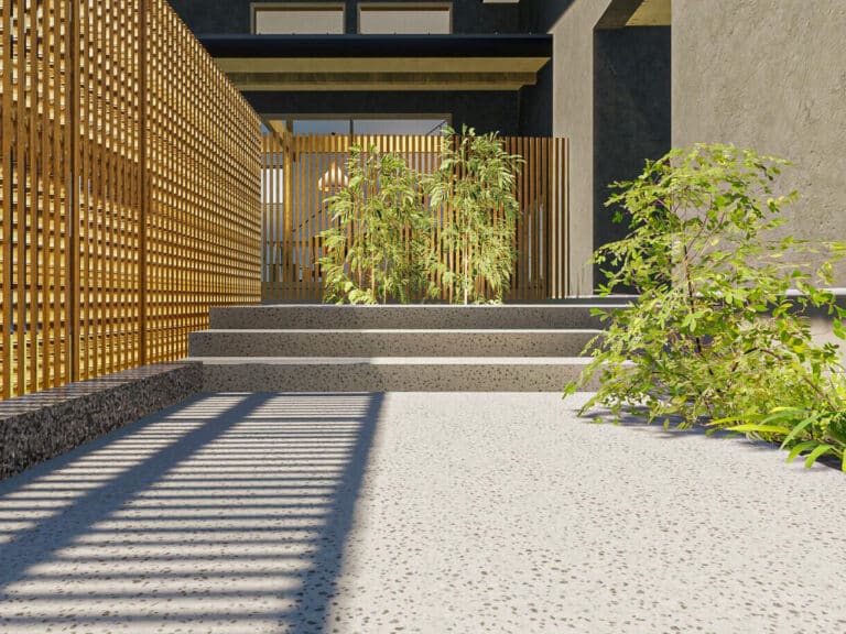 木塀と植栽のアプローチ3Dパース